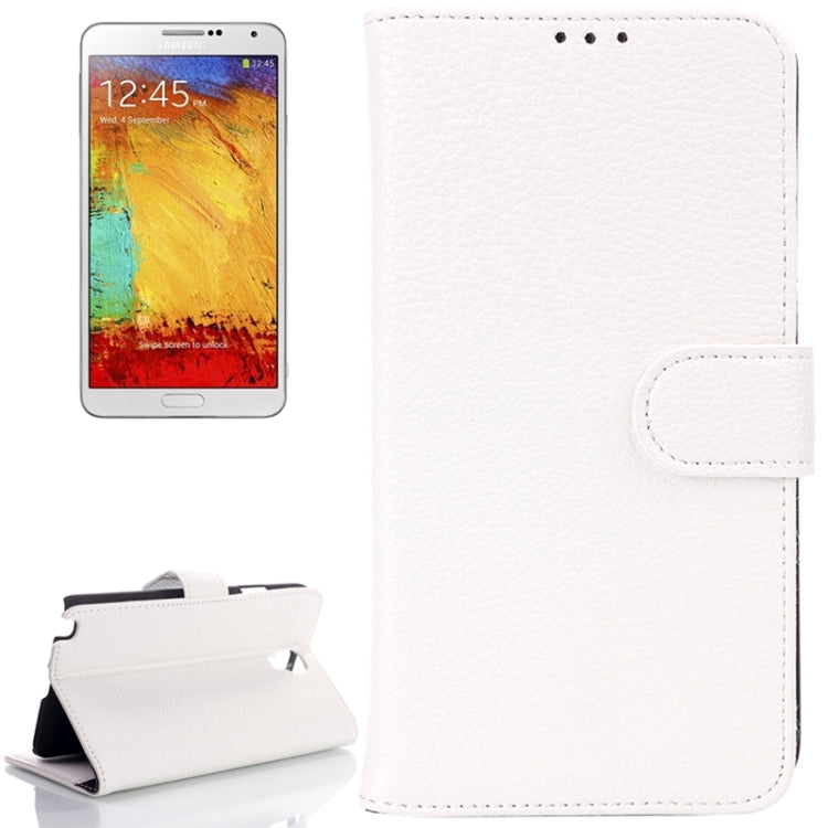 Litchi Texture Flip Leather Case with Card Slots & Holder for Galaxy Note III Lite / N7505(White)