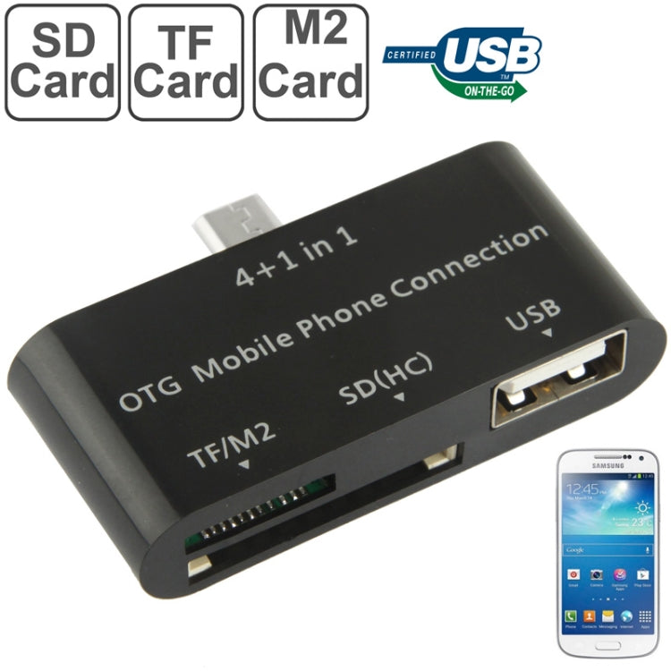 4 in 1 Micro USB OTG Card Reader, Support TF / M2 / SD Card / USB Flash Disk, For Galaxy S IV / S IV mini / S III / Note / Smartphone / Tablet PC