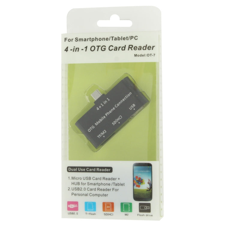 4 in 1 Micro USB OTG Card Reader, Support TF / M2 / SD Card / USB Flash Disk, For Galaxy S IV / S IV mini / S III / Note / Smartphone / Tablet PC