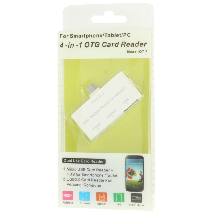 4 in 1 Micro USB OTG Card Reader, Support TF / M2 / SD Card / USB Flash Disk, For Galaxy S IV / S IV mini / S III / Note / Smartphone / Tablet PC