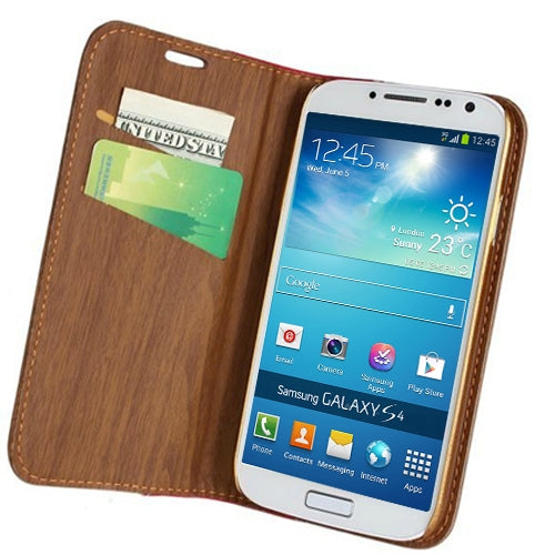 Wood Texture Flip Leather Case with Credit Card Slots & Holder for Galaxy S IV / i9500