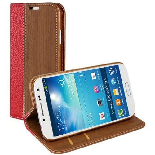 Wood Texture Flip Leather Case with Credit Card Slots & Holder for Galaxy S IV / i9500