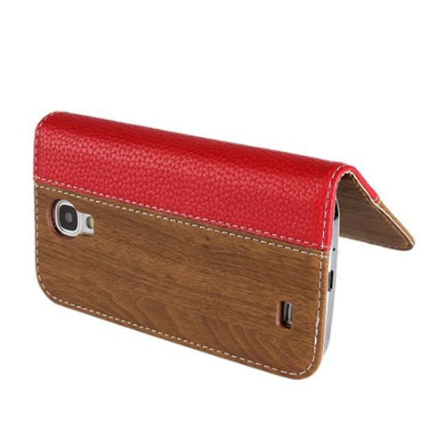 Wood Texture Flip Leather Case with Credit Card Slots & Holder for Galaxy S IV / i9500