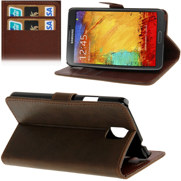 Crazy Horse Texture Leather Case with Credit Card Slots & Holder for Galaxy Note III