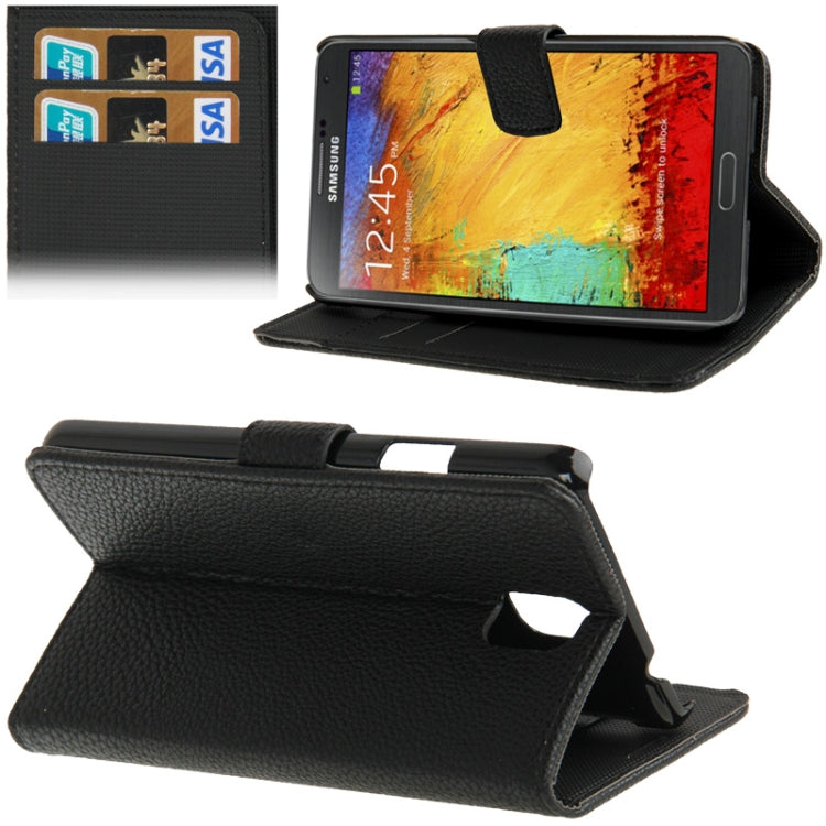 Litchi Texture Leather Case with Credit Card Slots & Holder for Galaxy Note III