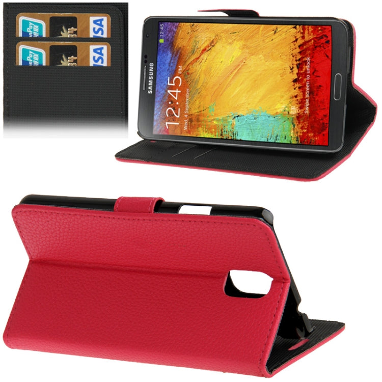 Litchi Texture Leather Case with Credit Card Slots & Holder for Galaxy Note III