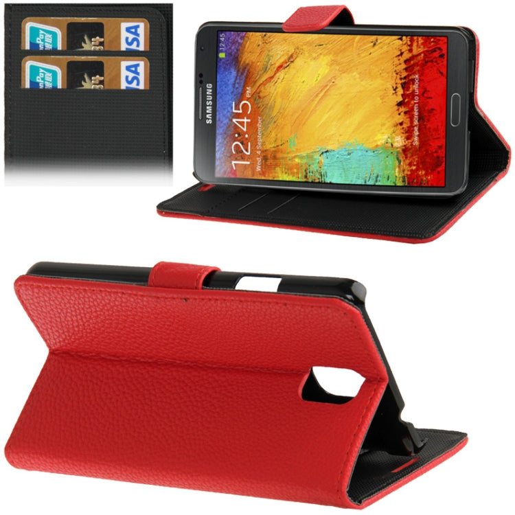 Litchi Texture Leather Case with Credit Card Slots & Holder for Galaxy Note III