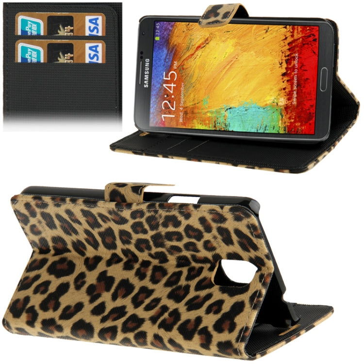 Yellowish Brown Leopard Texture Leather Case with Credit Card Slots & Holder for Galaxy Note III / N9000