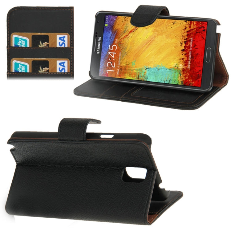 Litchi Texture Leather Case with Credit Card Slots & Holder for Galaxy Note III  / N9000