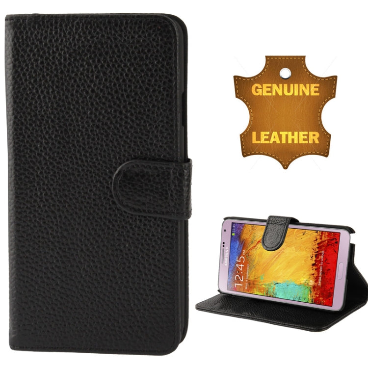 Ultra Clear Litchi Texture Genuine Leather Case with Credit Card Slots & Holder for Galaxy Note III