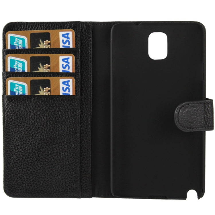 Ultra Clear Litchi Texture Genuine Leather Case with Credit Card Slots & Holder for Galaxy Note III