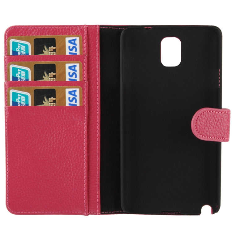 Ultra Clear Litchi Texture Genuine Leather Case with Credit Card Slots & Holder for Galaxy Note III