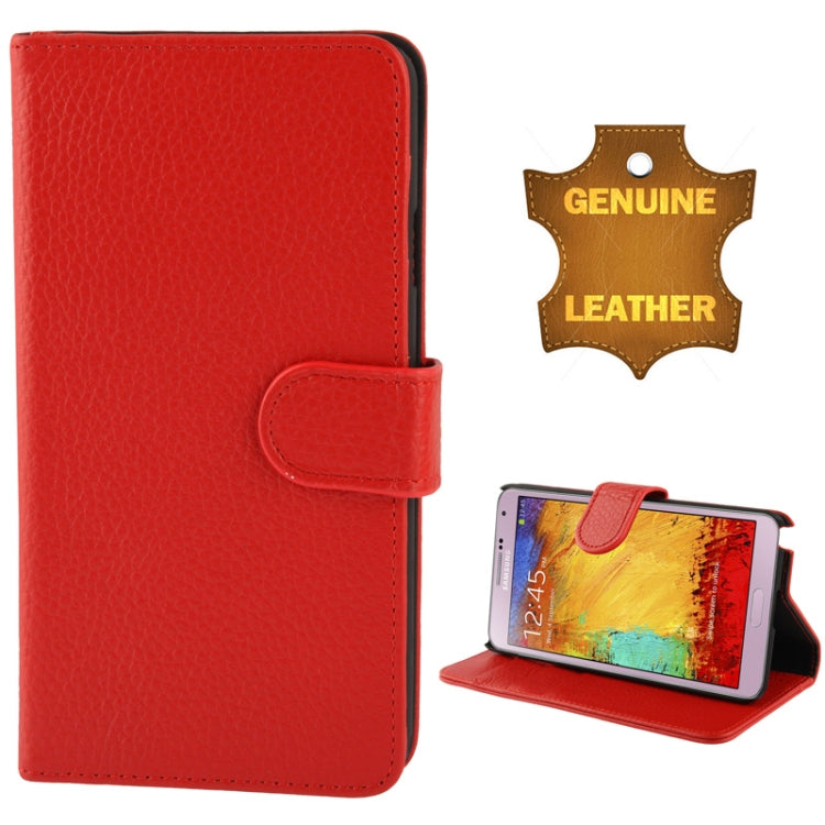 Ultra Clear Litchi Texture Genuine Leather Case with Credit Card Slots & Holder for Galaxy Note III