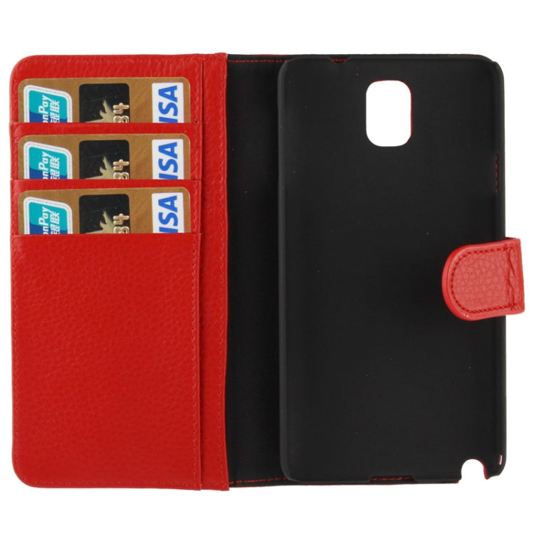 Ultra Clear Litchi Texture Genuine Leather Case with Credit Card Slots & Holder for Galaxy Note III