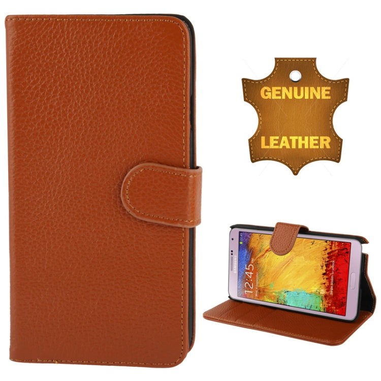Ultra Clear Litchi Texture Genuine Leather Case with Credit Card Slots & Holder for Galaxy Note III