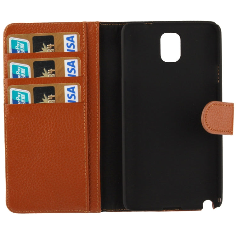Ultra Clear Litchi Texture Genuine Leather Case with Credit Card Slots & Holder for Galaxy Note III