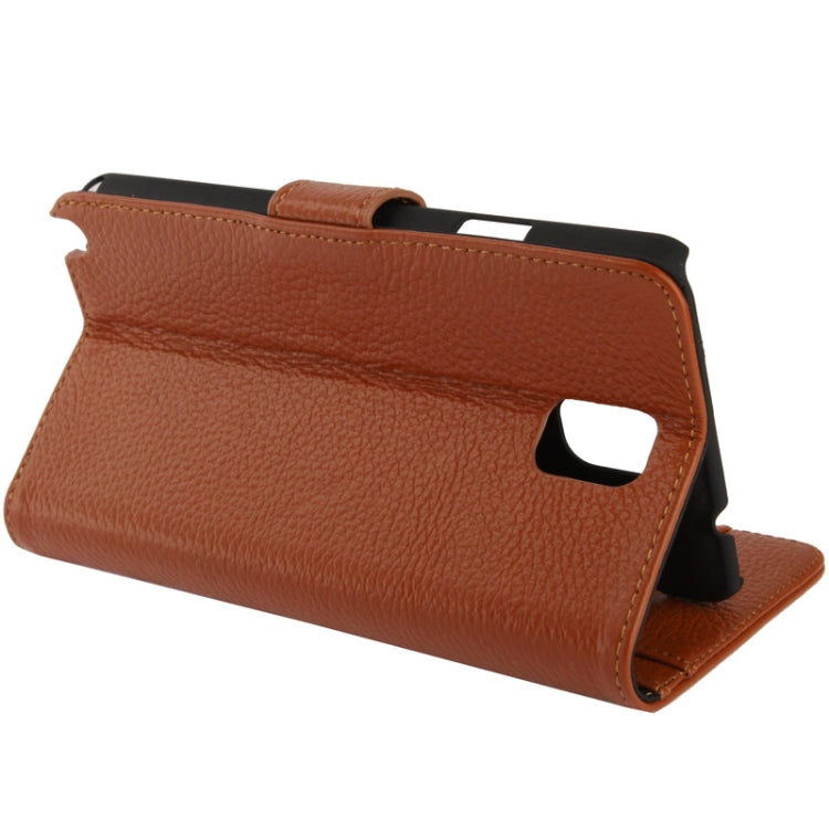 Ultra Clear Litchi Texture Genuine Leather Case with Credit Card Slots & Holder for Galaxy Note III