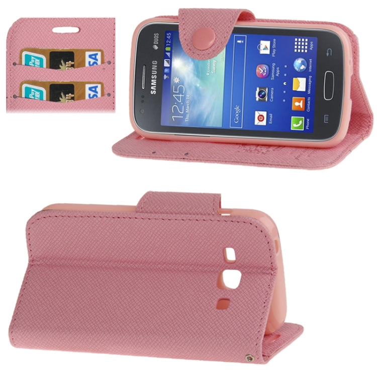 Cross Texture Magnetic Buckle Leather Case with Credit Card Slots & Holder & Lanyard for Galaxy Ace 3 / S7272(Pink)