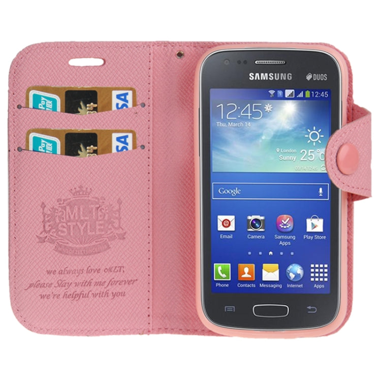 Cross Texture Magnetic Buckle Leather Case with Credit Card Slots & Holder & Lanyard for Galaxy Ace 3 / S7272(Pink)