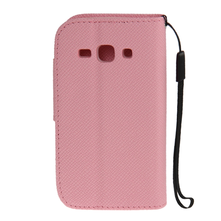 Cross Texture Magnetic Buckle Leather Case with Credit Card Slots & Holder & Lanyard for Galaxy Ace 3 / S7272(Pink)