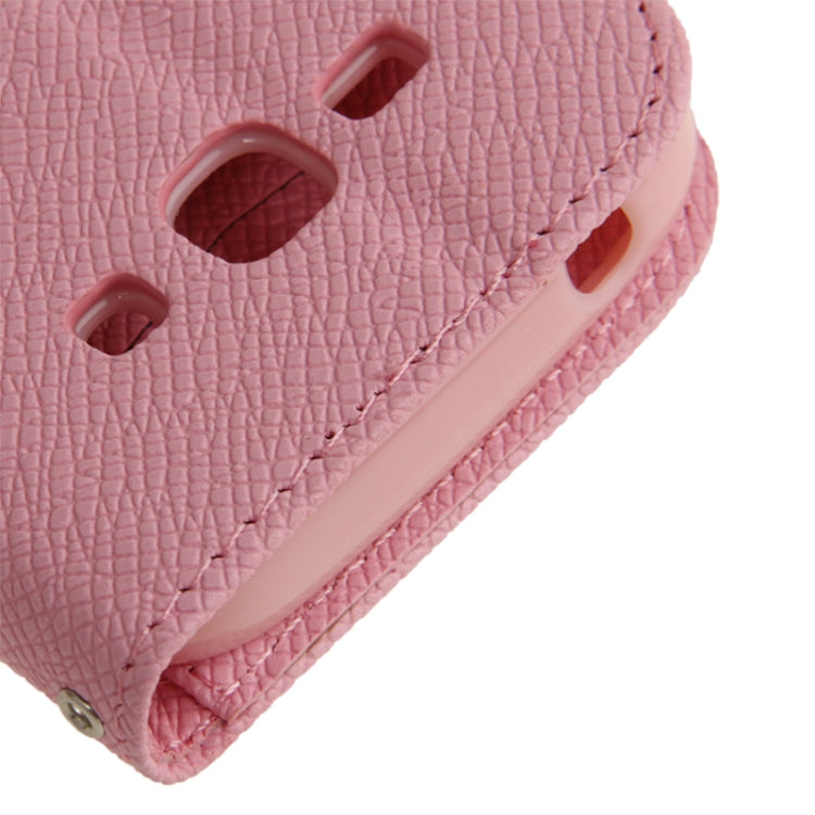 Cross Texture Magnetic Buckle Leather Case with Credit Card Slots & Holder & Lanyard for Galaxy Ace 3 / S7272(Pink)