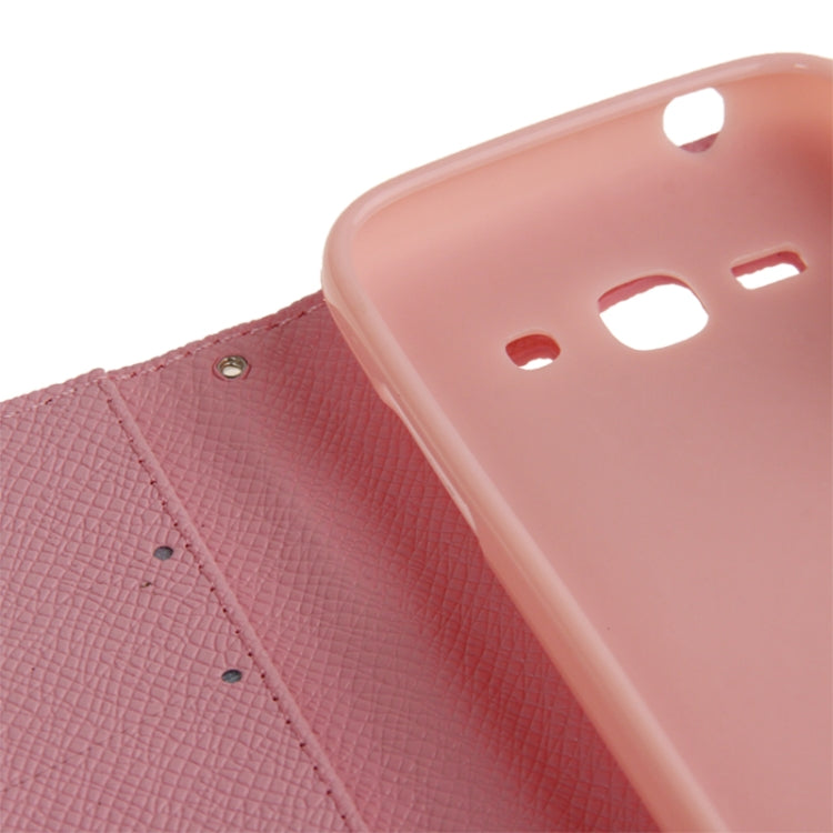 Cross Texture Magnetic Buckle Leather Case with Credit Card Slots & Holder & Lanyard for Galaxy Ace 3 / S7272(Pink)