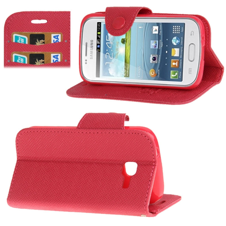Cross Texture Magnetic Buckle Leather Case with Credit Card Slots & Holder & Lanyard for Galaxy Trend Duos II / S7572 (Magenta)
