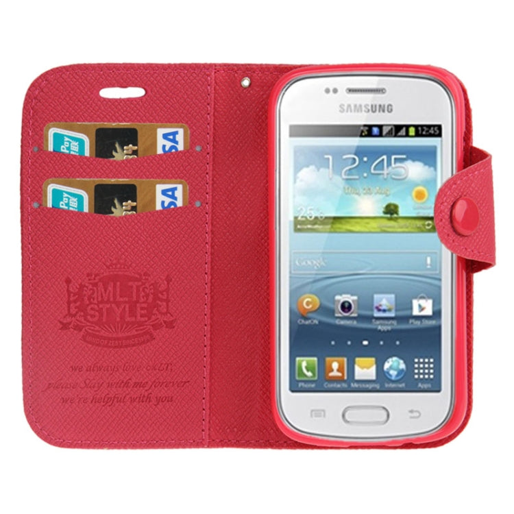 Cross Texture Magnetic Buckle Leather Case with Credit Card Slots & Holder & Lanyard for Galaxy Trend Duos II / S7572 (Magenta)