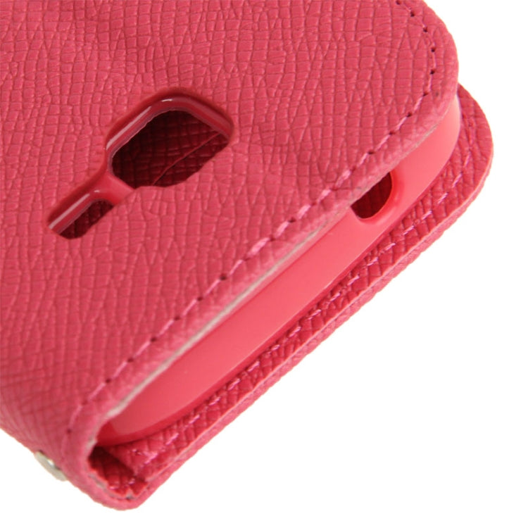 Cross Texture Magnetic Buckle Leather Case with Credit Card Slots & Holder & Lanyard for Galaxy Trend Duos II / S7572 (Magenta)