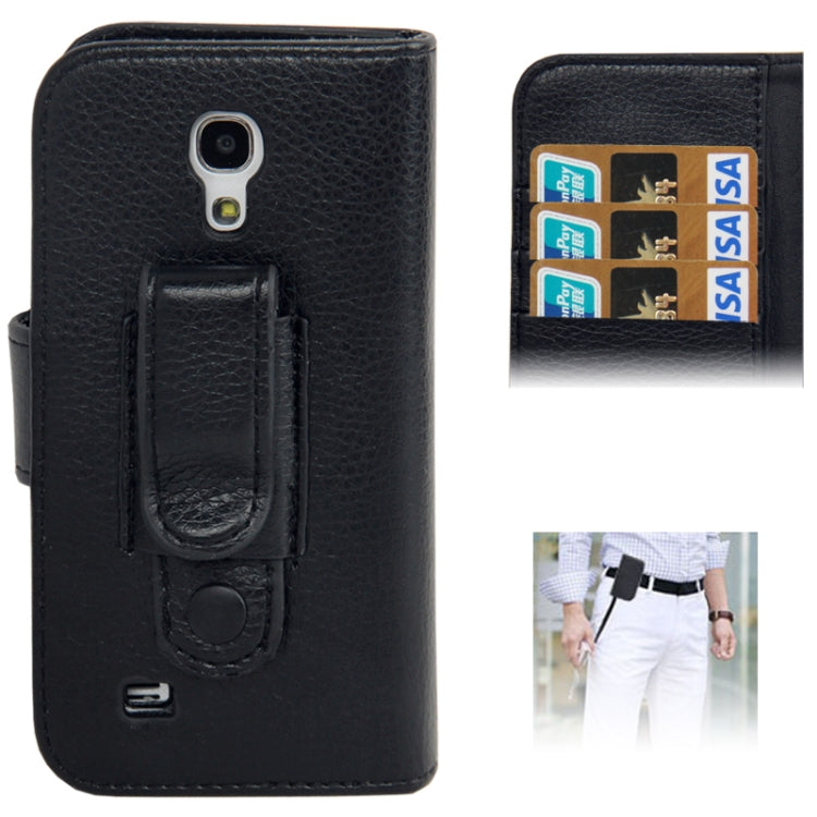 Litchi Texture Leather Case with Removable Belt Clip & Credit Card Slots for Galaxy S IV mini / i9190(Black)