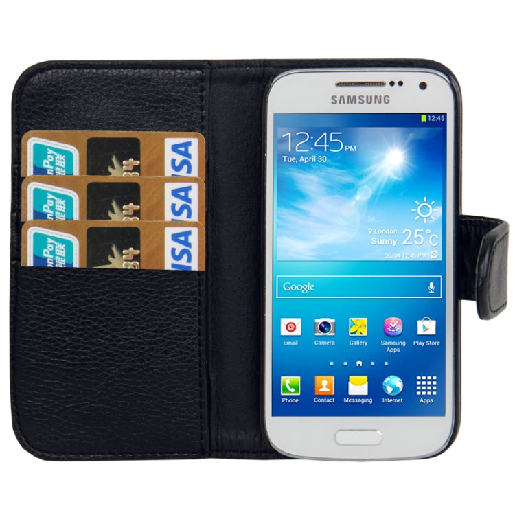 Litchi Texture Leather Case with Removable Belt Clip & Credit Card Slots for Galaxy S IV mini / i9190(Black)