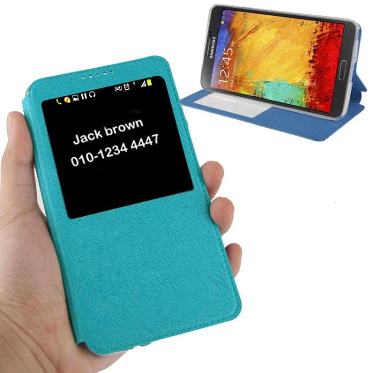 Embossed Dragon Pattern Leather Case with Call Display ID & Holder for Galaxy Note III / N9000