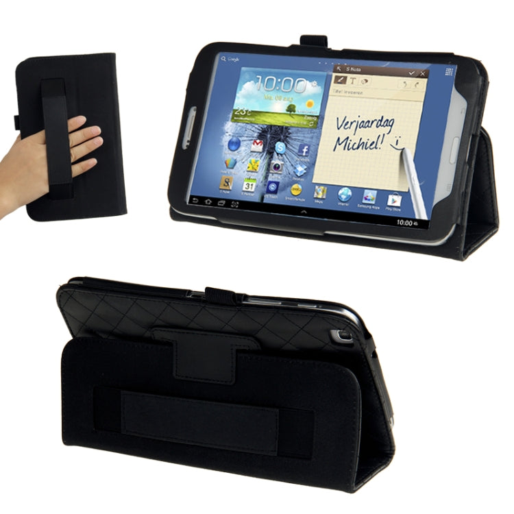 Plaid Texture Leather Case with Holder & Elastic Hand Strap for Galaxy Tab 3 (8.0) / T3110 / T3100