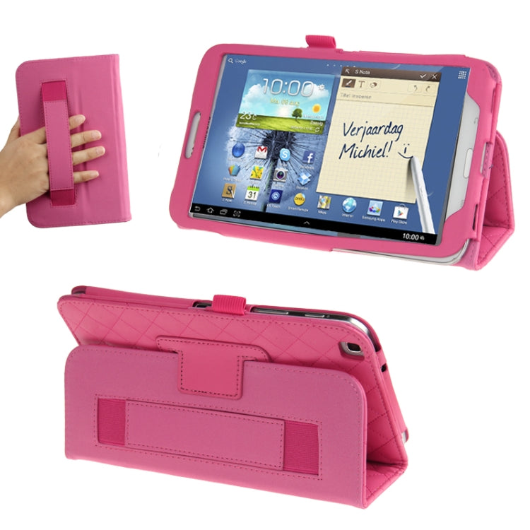 Plaid Texture Leather Case with Holder & Elastic Hand Strap for Galaxy Tab 3 (8.0) / T3110 / T3100