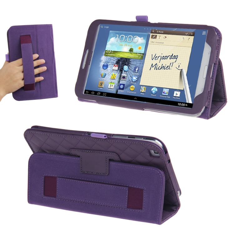 Plaid Texture Leather Case with Holder & Elastic Hand Strap for Galaxy Tab 3 (8.0) / T3110 / T3100