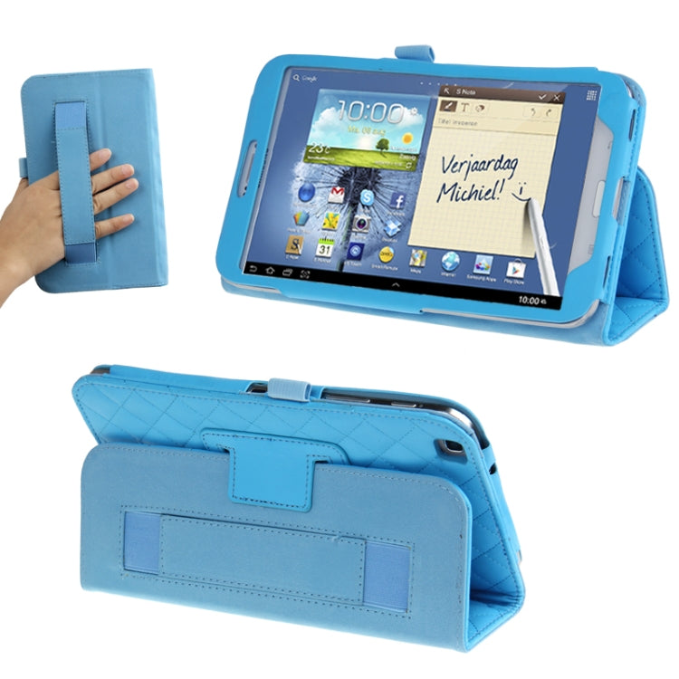 Plaid Texture Leather Case with Holder & Elastic Hand Strap for Galaxy Tab 3 (8.0) / T3110 / T3100