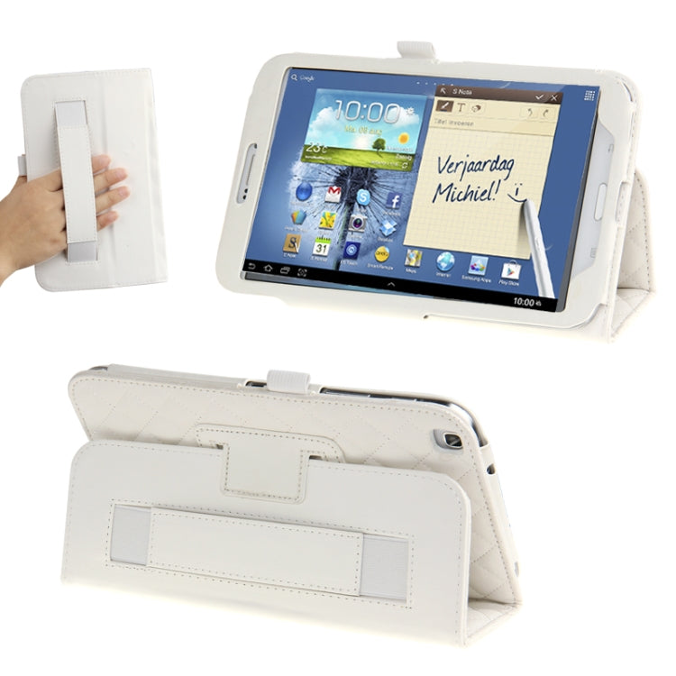 Plaid Texture Leather Case with Holder & Elastic Hand Strap for Galaxy Tab 3 (8.0) / T3110 / T3100
