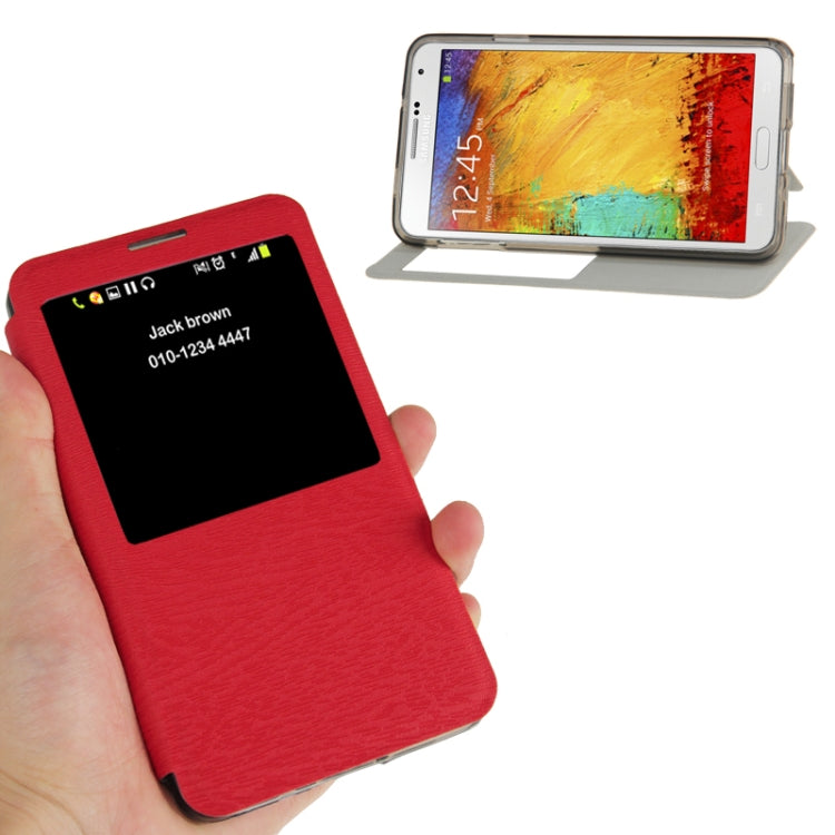 Wood Texture Leather Case with Call Display ID & Holder for Galaxy Note III / N9000