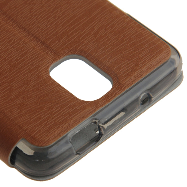 Wood Texture Leather Case with Call Display ID & Holder for Galaxy Note III / N9000