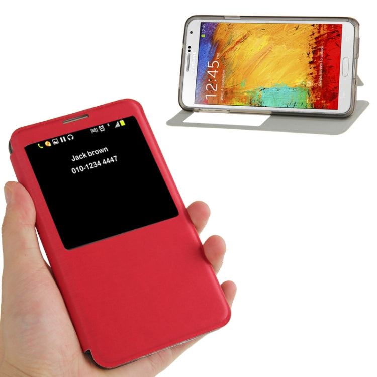 Brushed Texture Horizontal Flip Leather Case with Call Display ID & Holder for Galaxy Note III / N9000