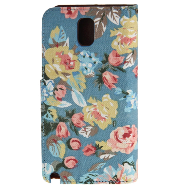 Denim Texture Peony Pattern Horizontal Flip Leather Case with Holder & Credit Card Slots for Galaxy Note III / N9000 (Blue)