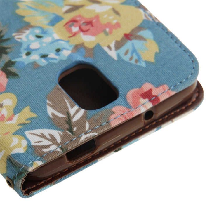 Denim Texture Peony Pattern Horizontal Flip Leather Case with Holder & Credit Card Slots for Galaxy Note III / N9000 (Blue)