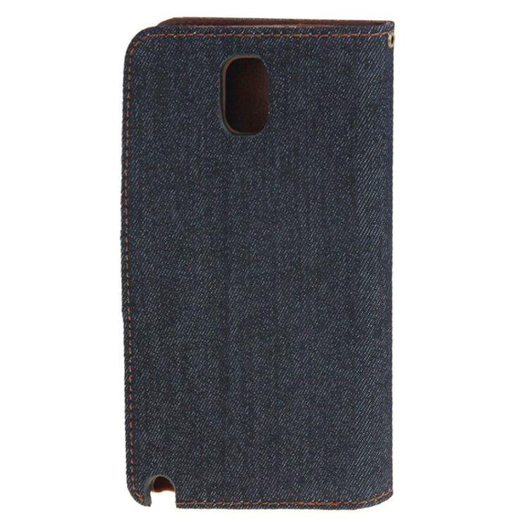 Denim Texture Horizontal Flip Leather Case with Holder & Credit Card Slots for Galaxy Note III / N9000 (Black)