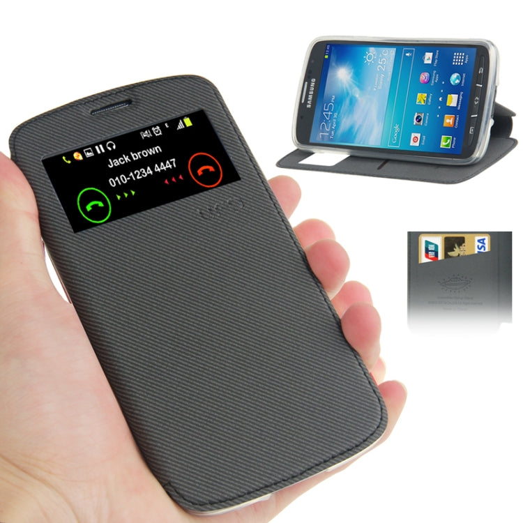 UFO Series S View Cover Cloth Texture Leather Case with Call Display ID & Credit Card Slot for Galaxy S IV Active / i9295 (Dark Grey)