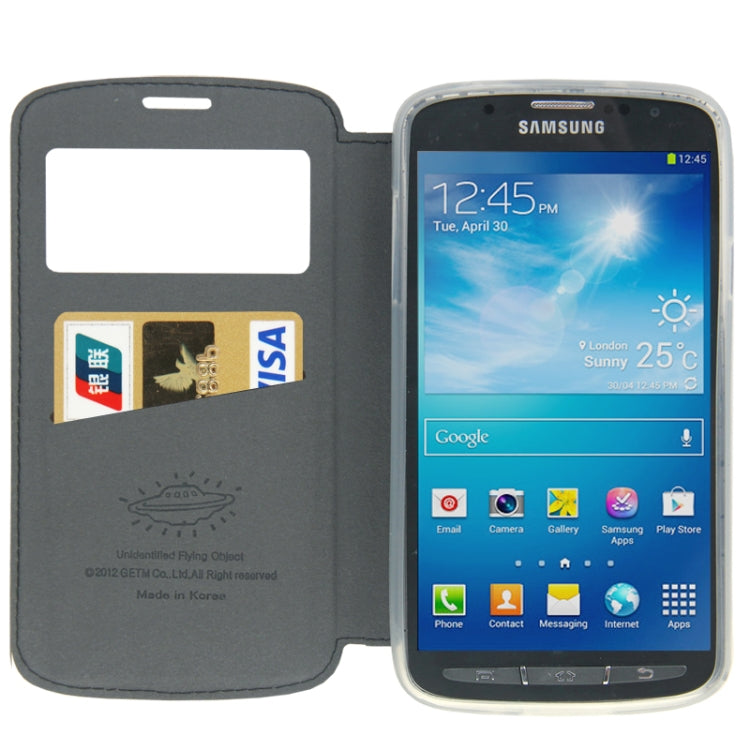 UFO Series S View Cover Cloth Texture Leather Case with Call Display ID & Credit Card Slot for Galaxy S IV Active / i9295 (Dark Grey)