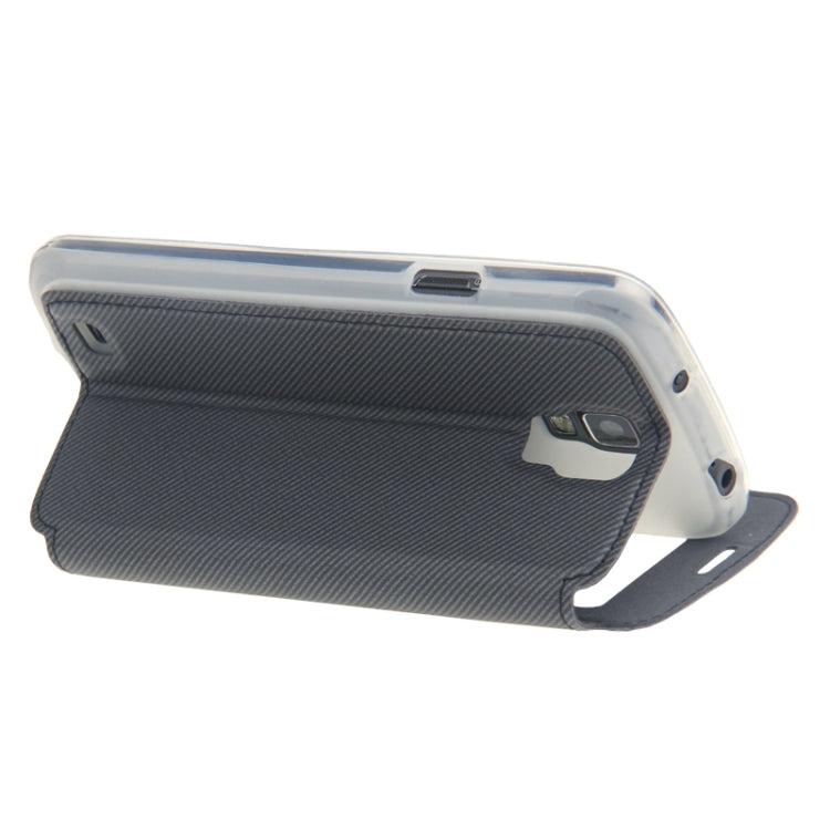 UFO Series S View Cover Cloth Texture Leather Case with Call Display ID & Credit Card Slot for Galaxy S IV Active / i9295 (Dark Grey)
