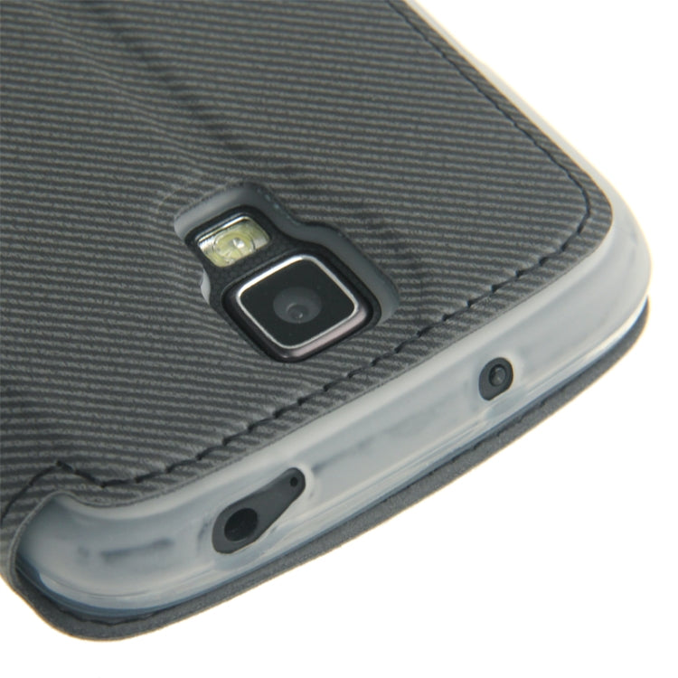 UFO Series S View Cover Cloth Texture Leather Case with Call Display ID & Credit Card Slot for Galaxy S IV Active / i9295 (Dark Grey)