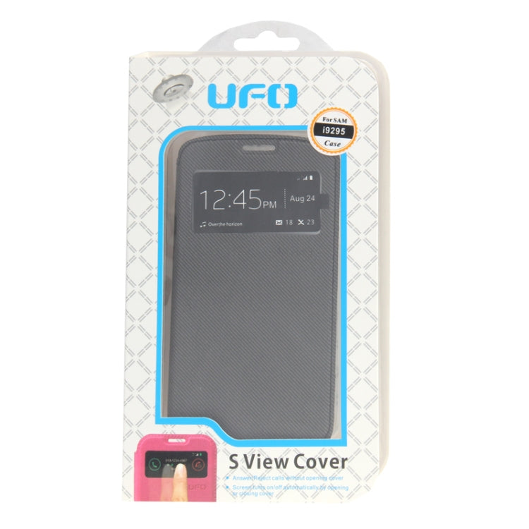 UFO Series S View Cover Cloth Texture Leather Case with Call Display ID & Credit Card Slot for Galaxy S IV Active / i9295 (Dark Grey)