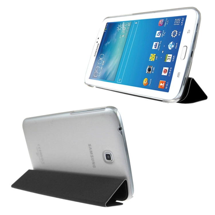 ENKAY 3-folding Toothpick Texture Flip PU Leather Cover Plastic Case for Galaxy Tab 3 (7.0) / T210 / T211 / P3200