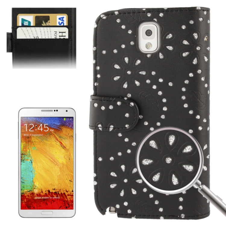 Diamond Palace Flower Pattern Horizontal Flip Soft Leather Case with Credit Card Slots for Galaxy Note III / N9000